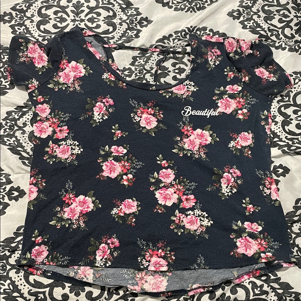 Sweet Rain Navy Floral Top with Pink Accents